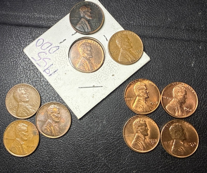 1955-P RB Lincoln Wheat 55 DDO 1937 39 41 1957 PD 1958 PD Bu Gem 10 Coins 1c
