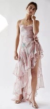RETROFETE Samara Silk Chiffon Dress Dusty Pink Botanical LUXURY PREMIUM NWT