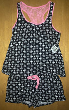 New JESSICA SIMPSON Lace Trim Shorts  Tank Sleep Lounge Set L Black Pink NWT