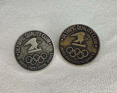 2 OLYMPIC QUALITY CLUB ~ UNITED STATES POSTAL SERVICE LAPEL PINS VINTAGE
