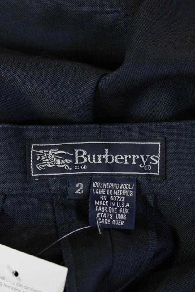 Pantalones de vestir Burberrys para mujer azul oscuro 100 % lana merino botón talla 2 Foto 4 de 4