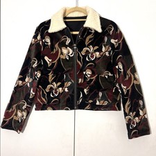 Vintage Upcycled Jacket Womens S Velvet Full Zip Cropped Psychedelic Hippie