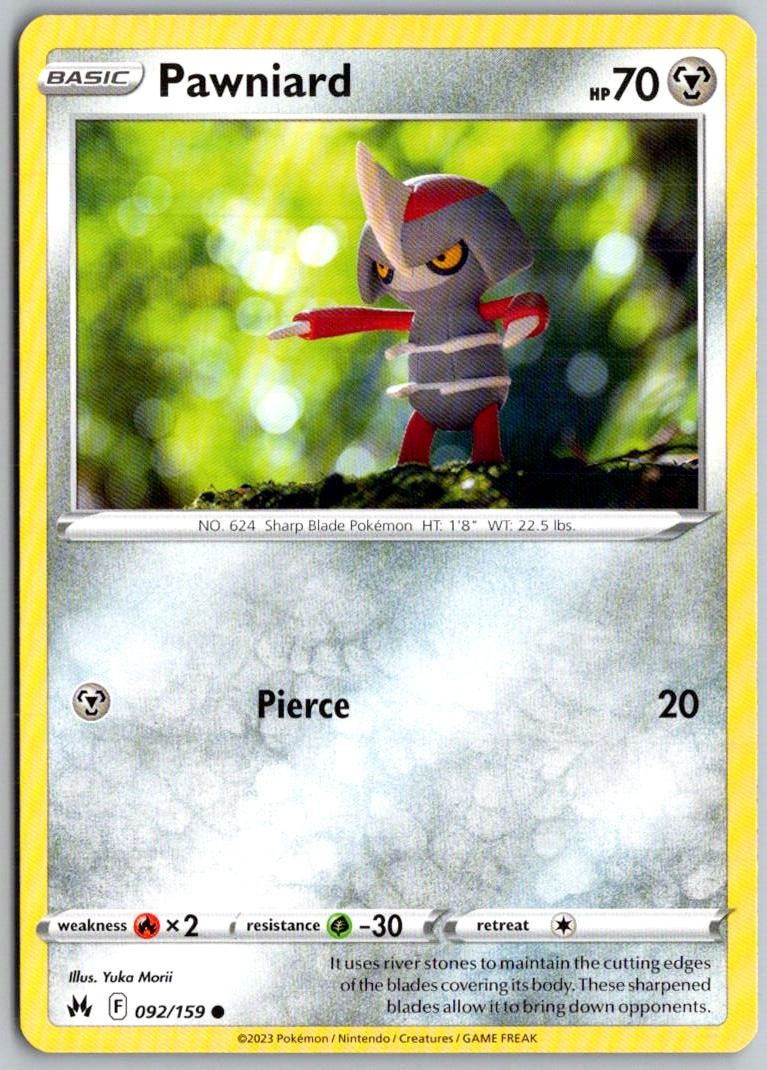 Pawniard 092/159 Common Crown Zenith Pokemon Near Mint