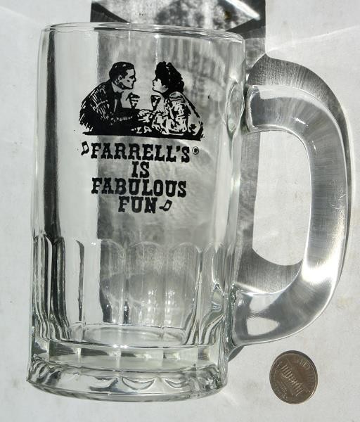 1970s Era Farrell's Ice Cream Parlour HEAVY glass root beer stein VINTAGE COOL -
