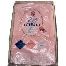 Quiltex NIB Pink Baby Blanket W/ Pink Satin Roses Edge 36 X 50