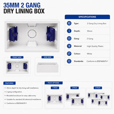 35mm 2 Gang Dry Lining Box Electrical Back Box BS EN 60670-1 White UK