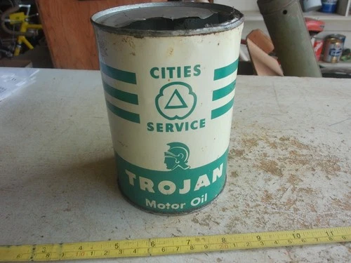 Vintage Empty Metal Quart Oil Can Cities Service Trojan Lot 26-50