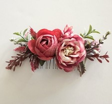 Floral Hair Comb with Pink and Red Flowers