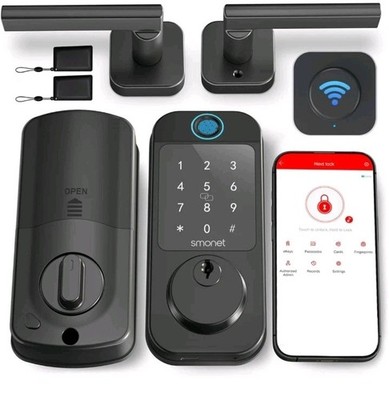 Front Door Lock Handle Set WiFi Fingerprint Keyless Entry Digital Smart Deadbolt