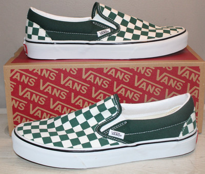 VANS MEN'S CLASSIC SLIP-ON GREEN THEORY CHECKERBOARD SNEAKERS SHOES SZ 8 M NEW