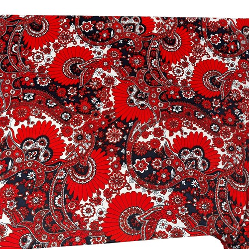 Red Orange Paisley Floral Stretch Knit Fabric Vintage 70s Polyester 44x55 - Picture 1 of 6