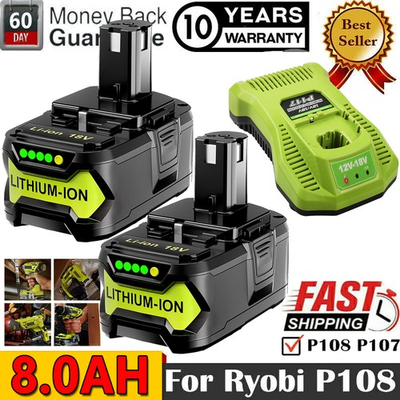 #ad #ad 8.0Ah 18 Volt For RYOBI P108 18V For One Plus High Capacity Lithium Ion Battery $17.39