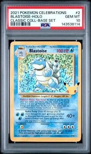 2021 POKEMON CELEBRATIONS CLASSIC COLLECTION #2 BLASTOISE HOLO PSA 10 2/102