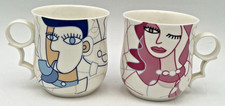 (2) NICOLE ROMANCE STYLE ABSTRACT ART HIS & HERS BOY/GIRL TEA CUPS COFFEE MUGS