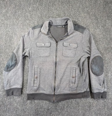 Vintage Marc Anthony Sweater Men Large Gray Patch Sleeve Retro Collared Full Zip