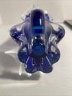 Vintage Bohemian Art Glass Vase Blue Chunky with Original Sticker 9” — photo 3