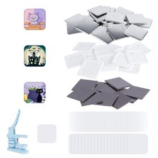 100 Sets Square Button Parts  Fridge Magnet Button Maker Supplies for Square-S...