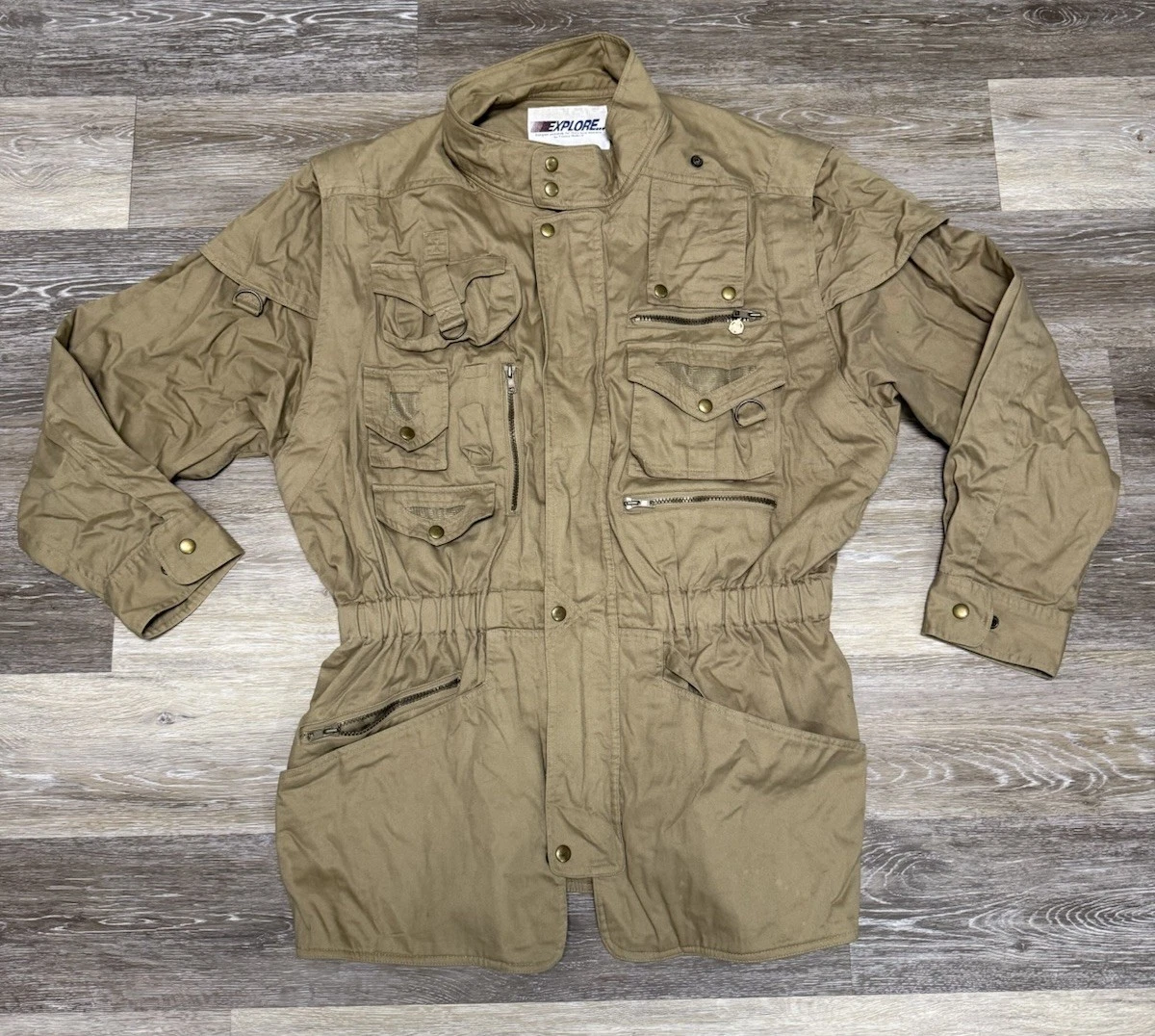 Vintage 90s Explore State Farm Safari Jacket Photography Vented Vest Mens L EUC