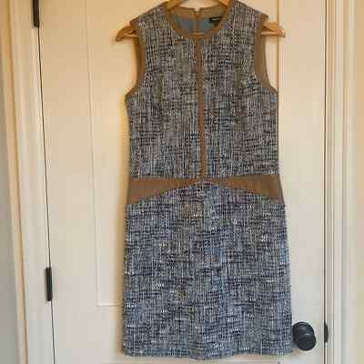 Worth New York Blue/ Camel Brown Tweed and Leather Dress in size 4. Wool Blend. | eBay Worth New York Blue/ Camel Brown Tweed and Leather Dress in size 4. Wool Blend. | eBay