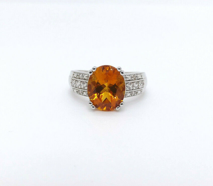 DK Sterling Silver Oval Madeira Citrine & CZ Ring… - image 1