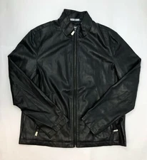 Ryan Seacrest Distinction Faux Leather Moto Jacket Black Men's Size Large