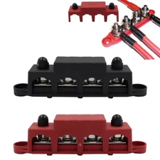 Power Distribution Block Battery Bus Bar 250A 12V 4x3/8 Studs Terminal Block Red