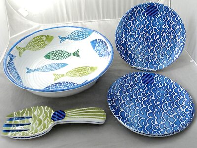 7pc Cynthia Rowley Tropical Fish Melamine Serving Salad Bowl