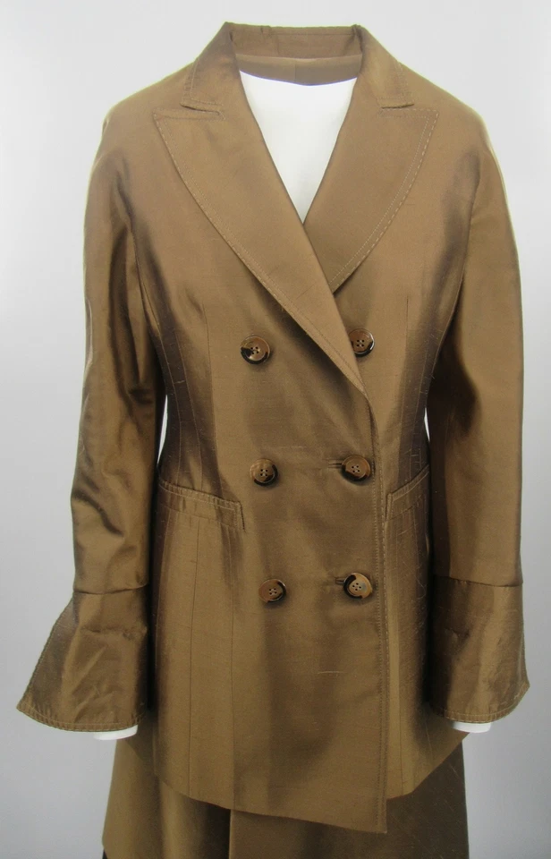 Traje Falda Gianfranco Ferre Marrón Caramelo Iridiscente Doble Pecho Talla 46 Foto 4 de 4
