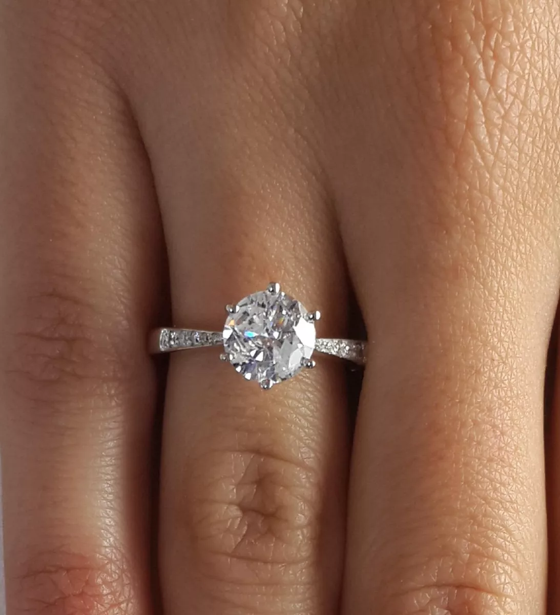 2.2 Ct Pave 6 Prong Round Cut Diamond Engagement Ring VS2 F White