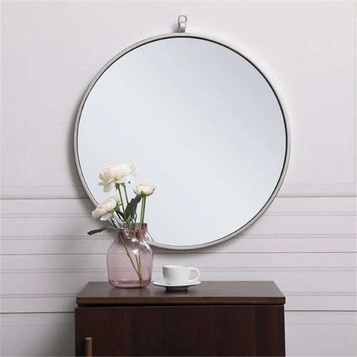 Elegant Decor Eternity 21" Round Mid Century Metal Frame Hooked Mirror in Silver - Picture 2 of 7