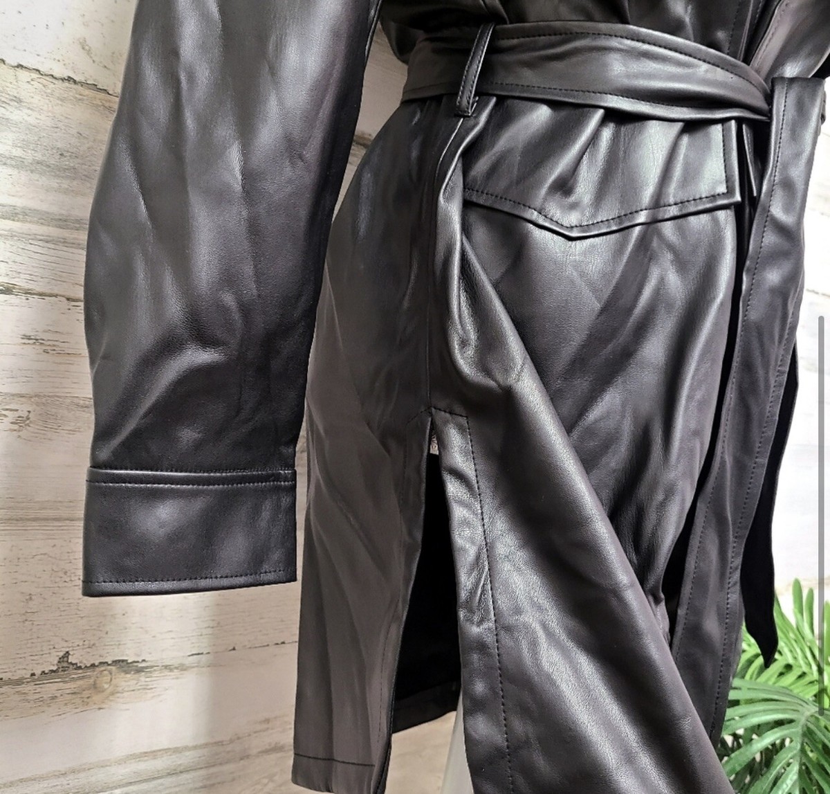 Zara Black Faux Leather Tie Waist Large Pocket Shirt Jacket Zara Black Faux Leather Tie Waist Large Pocket Shirt Jacket