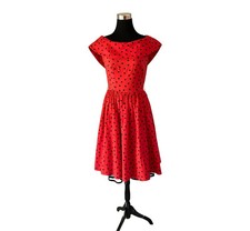 Vintage Rockabilly Dress Swing Dancing Pinup Polka Dots Red Black USA Cotton