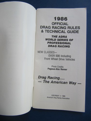 1986 ADRA RULE BOOK & Classification Guide - AMERICAN DRAG RACING ASSOCIATION - 第 2/9 張圖片