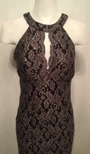 Nightway Long Sleeveless Gold And Black Metallic Gown Nwot Sz 8