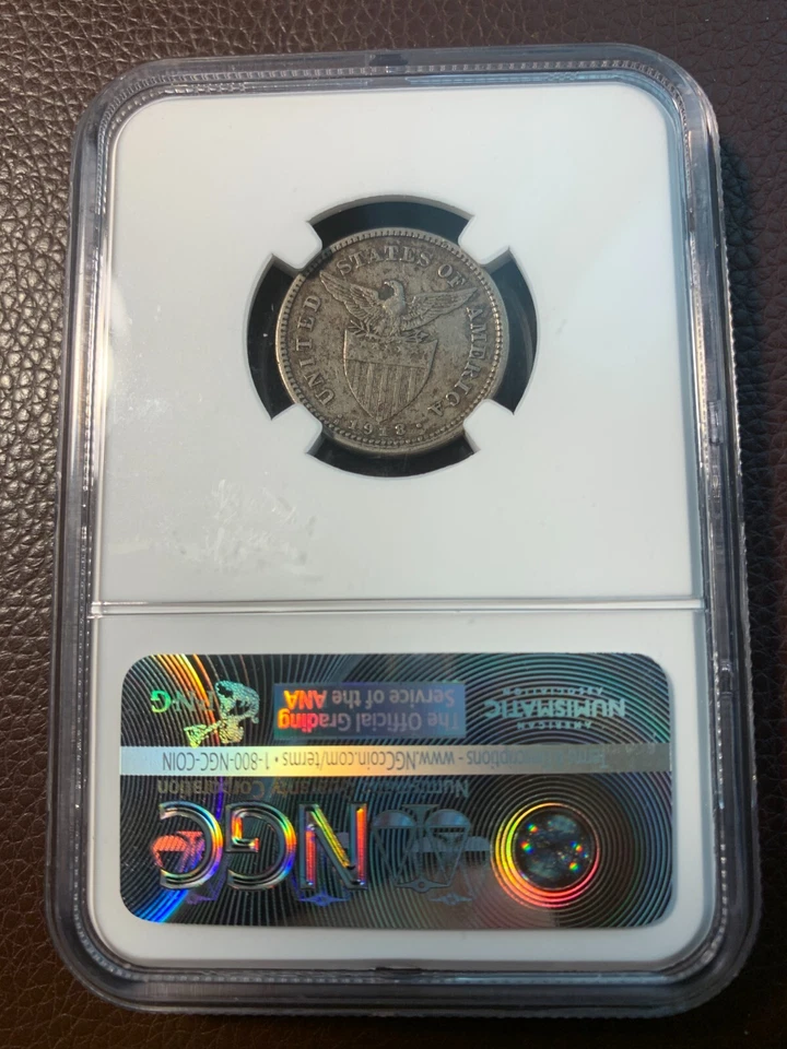 US PHILIPPINES 5 CENTAVO 1918-S MULE W/ 20 CENTAVO REVERSE NGC VF DETAILS SCARCE - Image 2 of 4