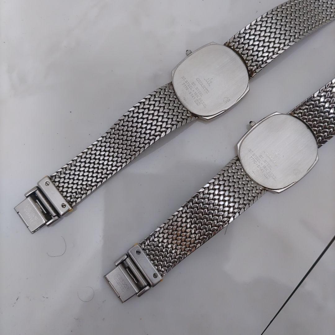 SEIKO Credor 18K Gold Bezel Quartz Pair Watch Blue Agate Dial Rare