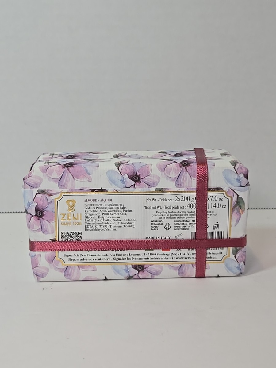 Zeni TRIPLE MILLED Almond Scent Bar Soap (2) X 200gm MADE In ITALY