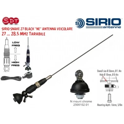 SIRIO SNAKE 27 BLACK "NE" ANTENNA VEICOLARE - 26.5 … 27.4 MHz Tarabile