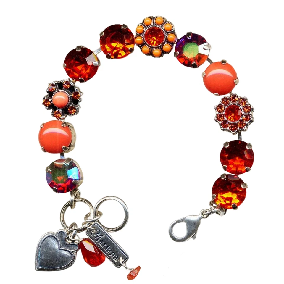 Pulsera Mariana Exude Elegancia Coral, Rojo y Ámbar Oscuro Cristales Austriacos Fl... Foto 3 de 3