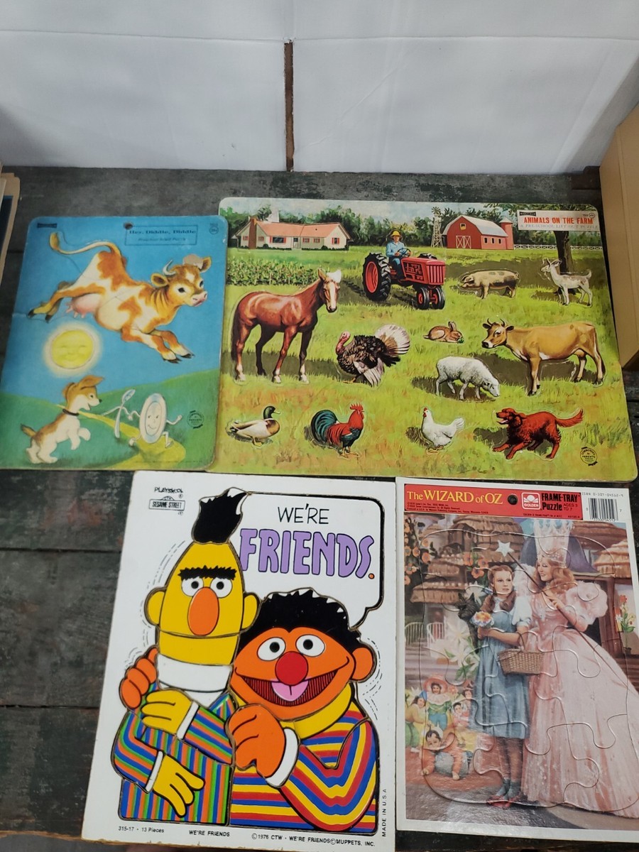 Vintage Frame Puzzle Lot, WIZARD OF OZ. Sesame Street, Farm