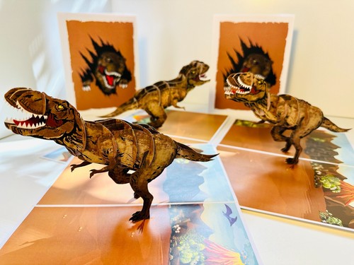 Origami Pop Cards Brown Running T-Rex Dinosaur 3D Happy Mother's Day Pop Up Card - Picture 5 of 8
