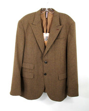 NWT PJ PAUL JONES Wool Blend Tweed Blazer Men L Brown Herringbone Notch Lapel