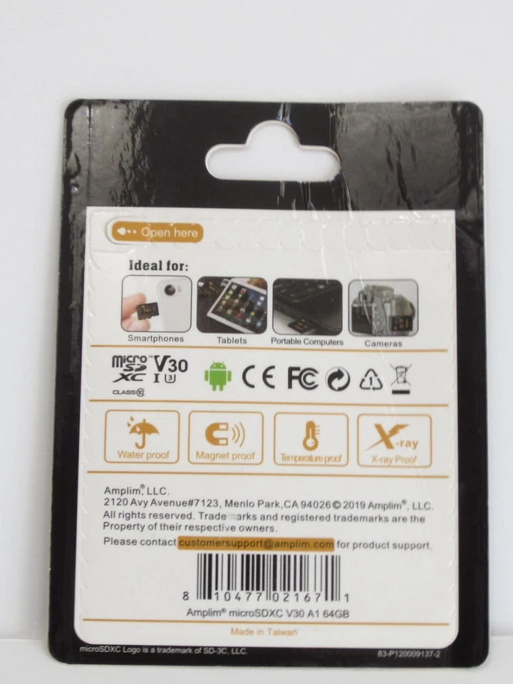 全新/ Amplim 64GB MicroSDXC UHS-I U3 A1 V30 级 10/ 100 MB/S 超高清 4K/ 黑色 — 第 2/2 张图片