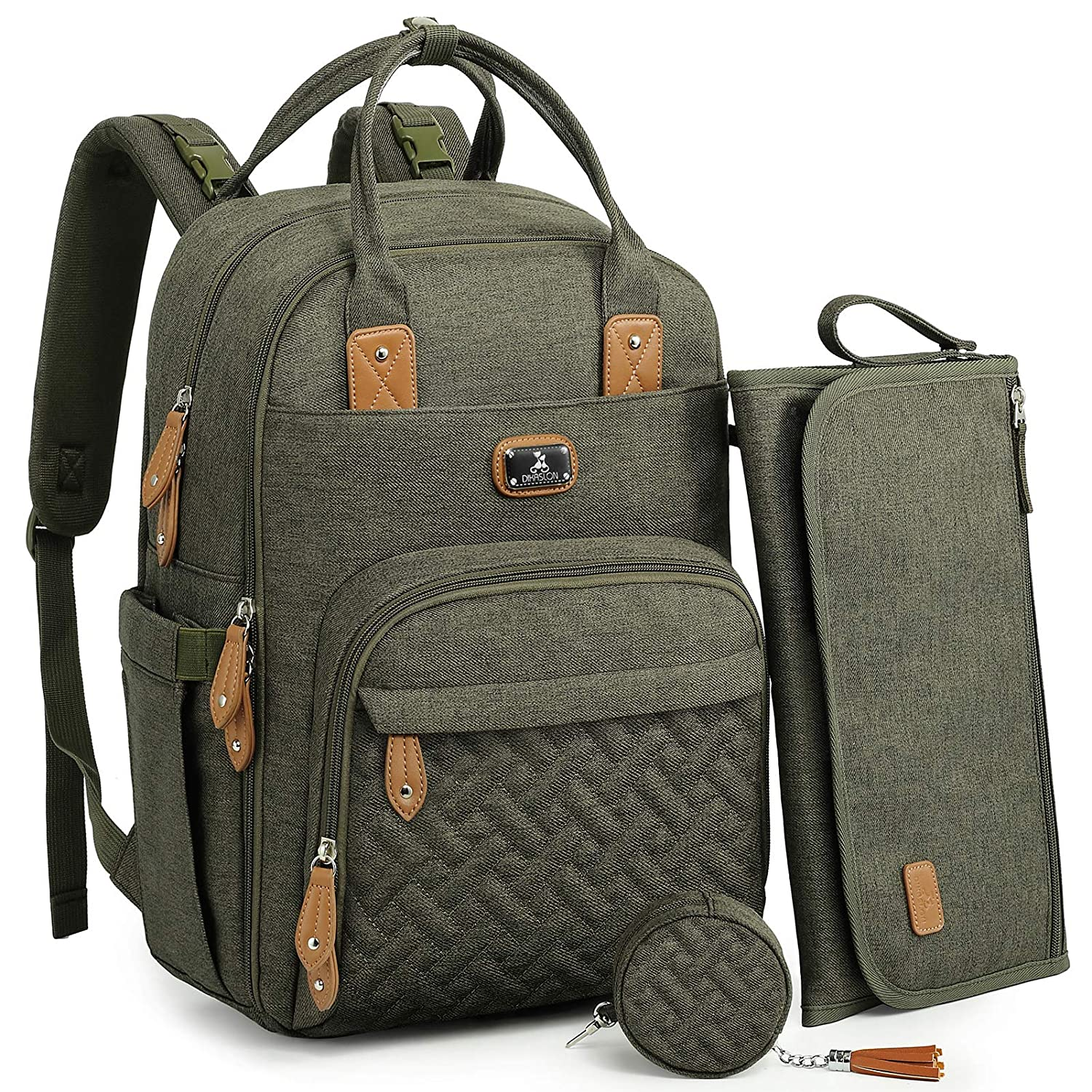 Dikaslon Diaper Bag Backpack with Portable Changing Pad, Pacifier Case and Strol-image