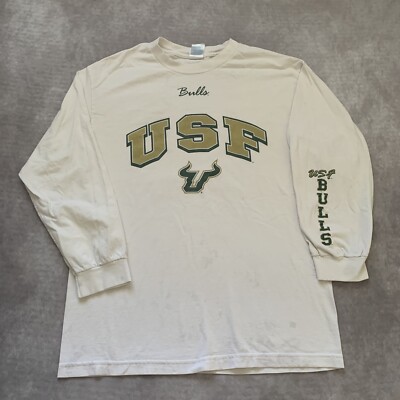 Vintage USF Bulls Long Sleeve Shirt L University South Florida White Green      