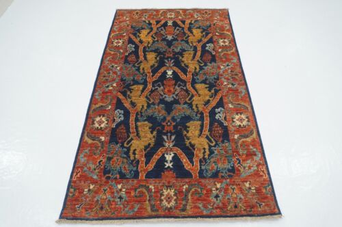 3 x 6 ft Navy Blue Tribal Lion Gabbeh Oriental Afghan Hand Knotted Area Rug - Afbeelding 1 van 15