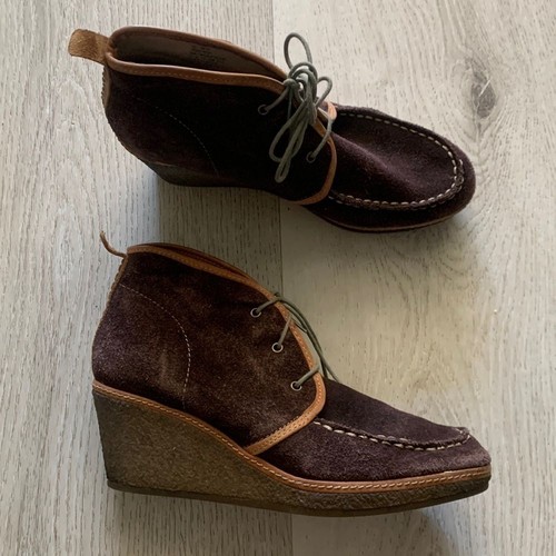Olukai Wali Suede Wedge Moccasin W 7.5 booties brown lace up