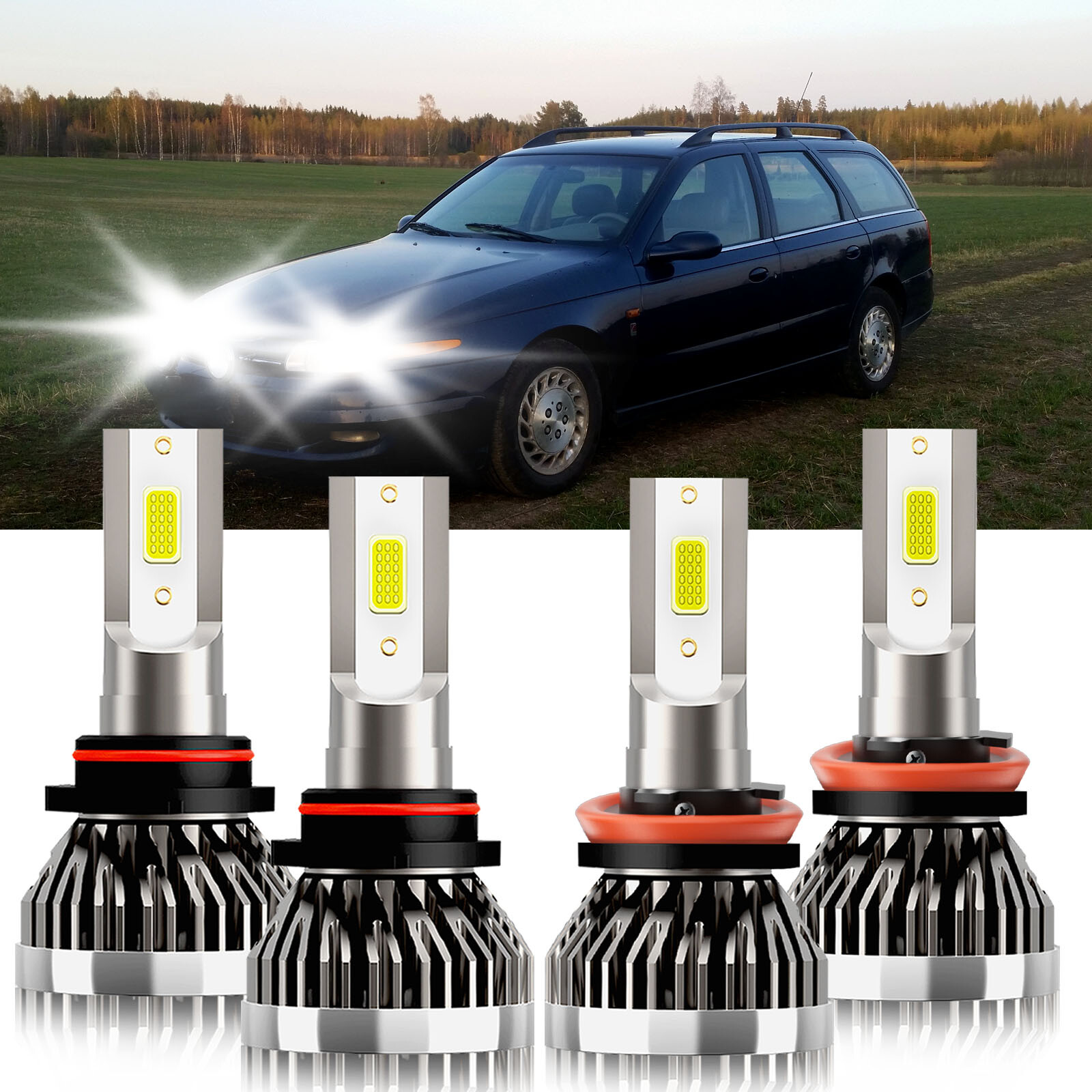 For Saturn LW200 2003-2003 4x LED Headlight Bulbs 6000K Hi/Lo Beam 9005 H11