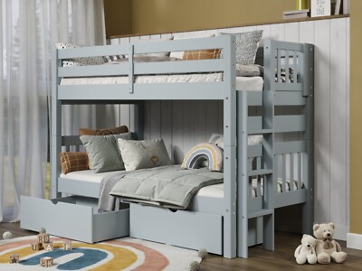 Bedz King Bunk Beds Twin over Twin with End Ladder, Under Bed