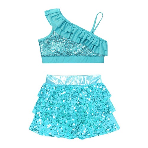 UK Girl's Hip Hop Jazz Dance Dress Outfits Crop Top and Skirt Gymnastics Leotard - Picture 30 of 55